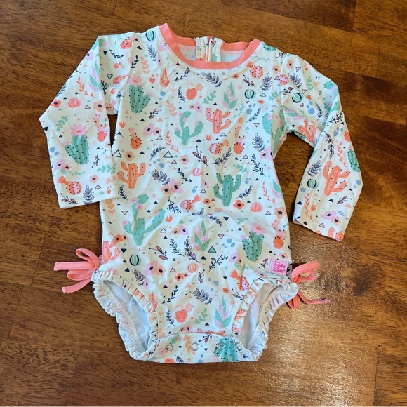 Ruffle butts Cactus Orange coral mint green one piece swimsuit size 18-24 months - Picture 1 of 3